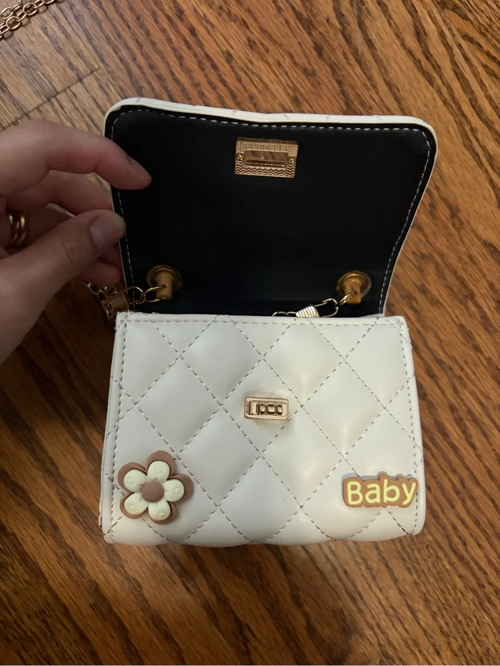 Girl White Quilted Crossbody Mini Bag with Bamboo Handle
